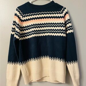 Navy and Cream Zigzag Women's Sweater